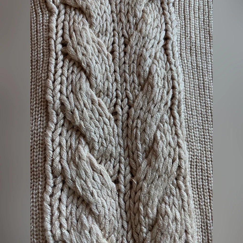 White House Black Market Tan V-Neck Sweater  cashmere with Cable Knit NWT